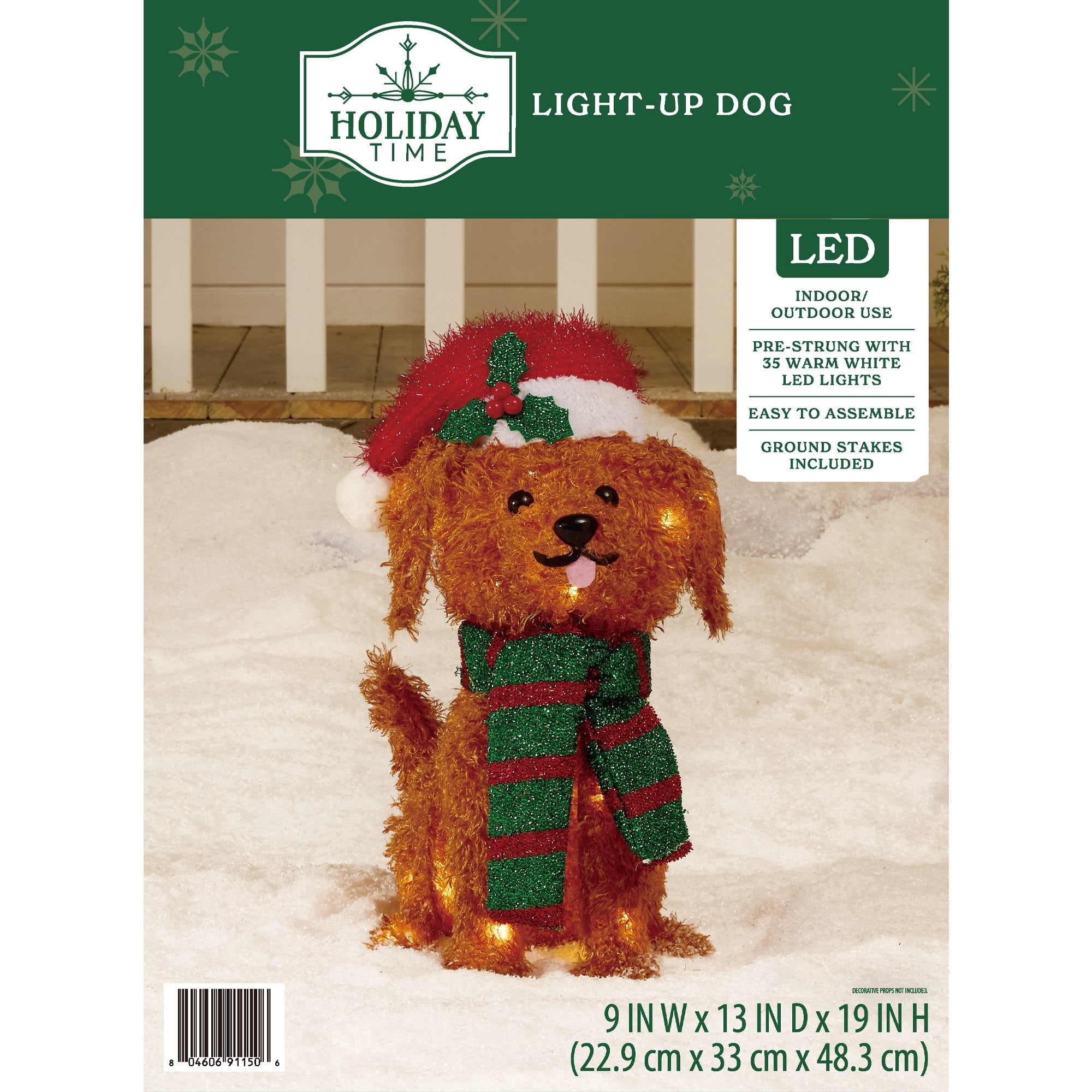 Indoor/Outdoor Light-Up Plush Dog Christmas Decoration with 35 LED Lights, Warm White, 19", by Holiday Time