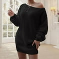 thumbnail image 6 of Women'S Off Shoulder Lantern Long Sleeve Sweater Dress Fall Loose Ribbed Knit Solid Mini Jumper Pullover Dresses Black XL, 6 of 9