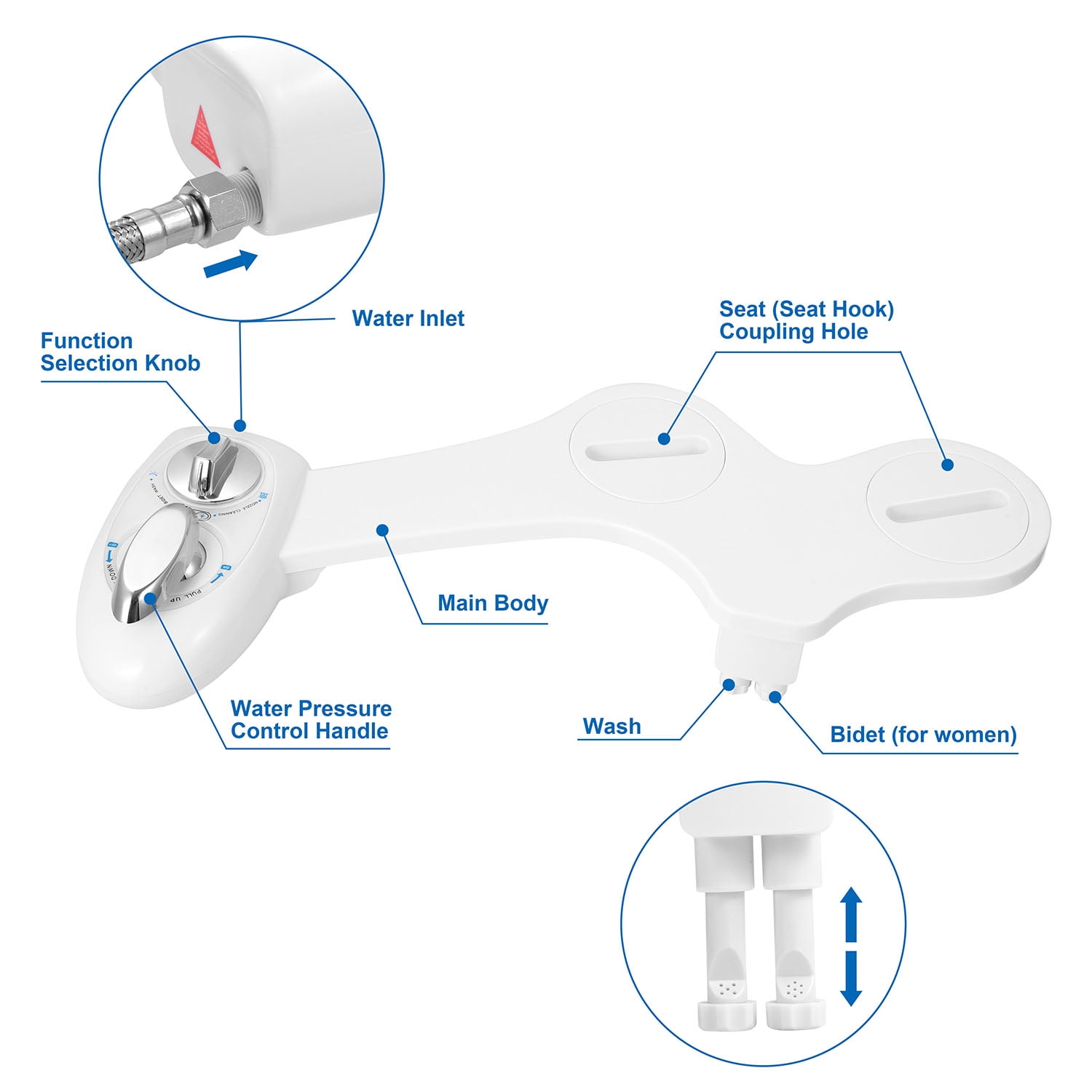 Cold Water Spray Bathroom Bidet TeqHome Self Cleaning Dual Nozzle Non-Electric Mechanical Toilet Restroom Seat Cover Attachment