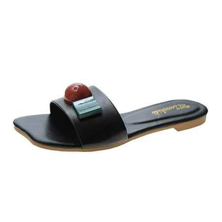 

IELGY slippers women s outer wear Korean fashion candy color square toe flat-bottom