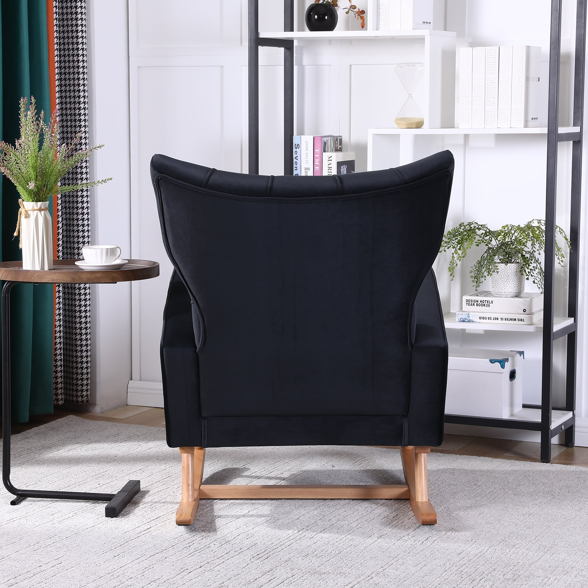 Resenkos Modern Velvet Rocking Chair Nursery with High Backrest, Living Room Accent Chair Armchair, Black Resenkos Modern Velvet Rocking Chair Nursery with High Backrest, Living Room Accent Chair Armchair, Black