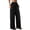 Black, variant on Women's Striped Linen Wide Leg Pants,Elastic Waist Drawstring Casual Palazzo Trousers