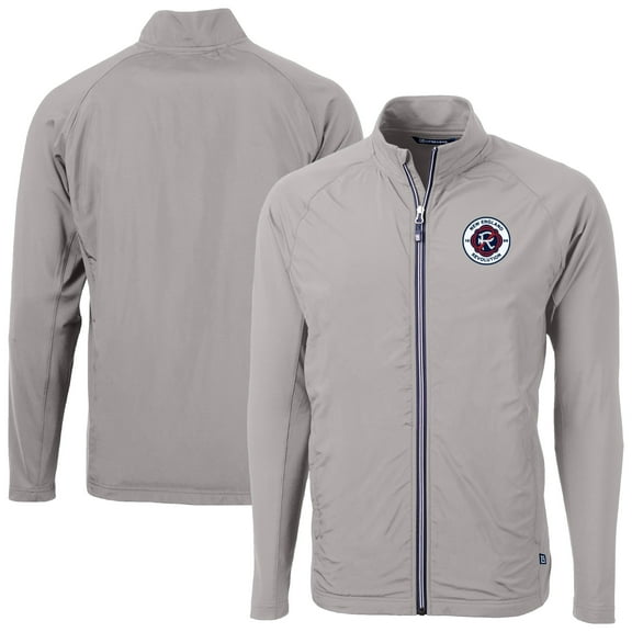 Men's-Cutter & Buck Gray New England Revolution Adapt Eco Knit Hybrid Recycled Full-Zip Jacket