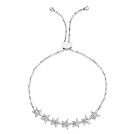 Women's Star Bolo Bracelet with 0.25Ct Round Cubic Zirconia, 18k White Gold Over Sterling Silver, Elegant Jewelry Gift