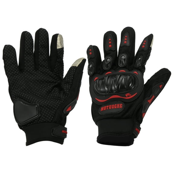 Unique Bargains 1 Pair Motorcycle Gloves Breathable Heat Dissipation Cycling Glove Full Finger Black Red Polyester