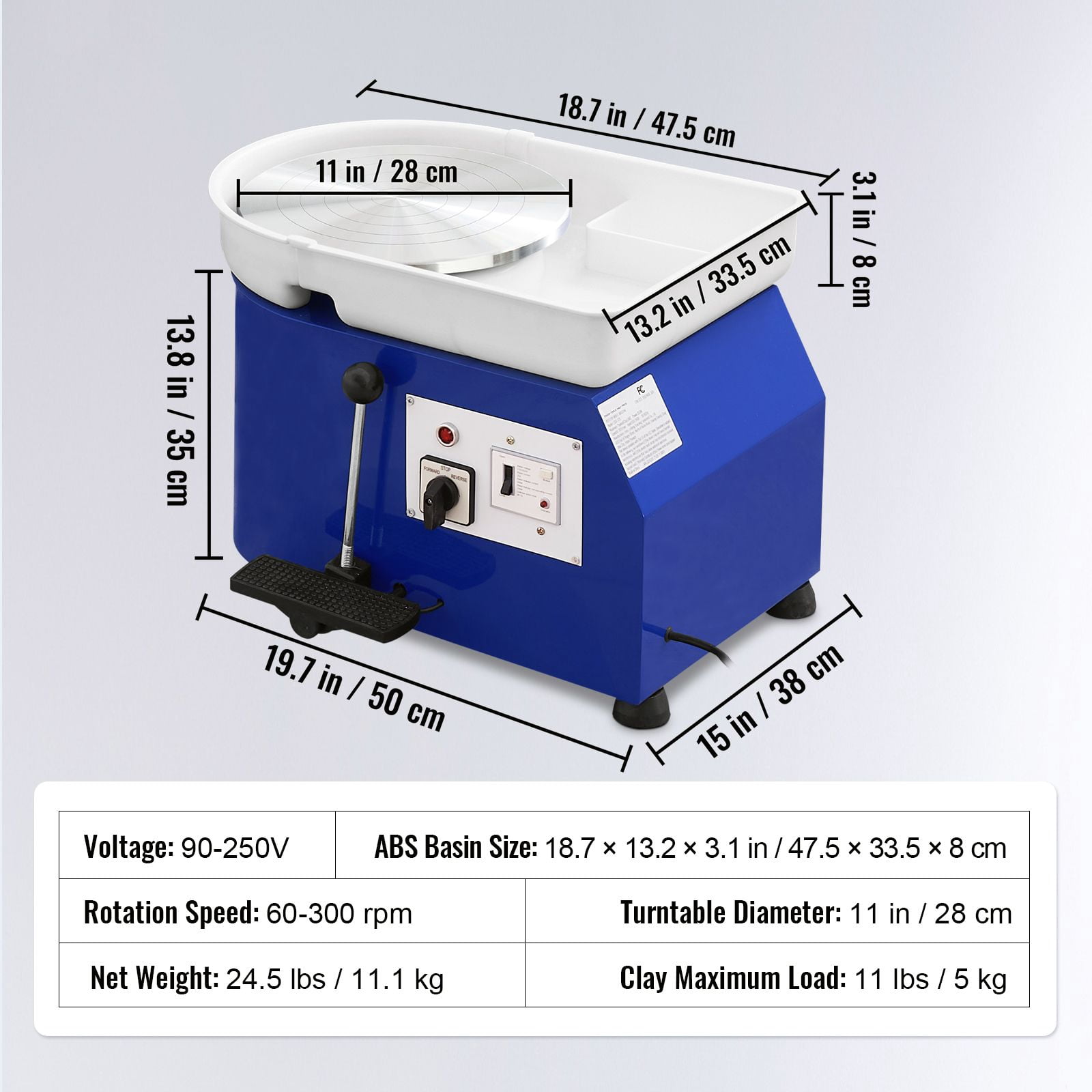 Pottery Wheel 350W 11 Inch for Adults Beginners, Adjustable Speed 0-300 RPM with Foot Pedal, ABS Detachable Basin