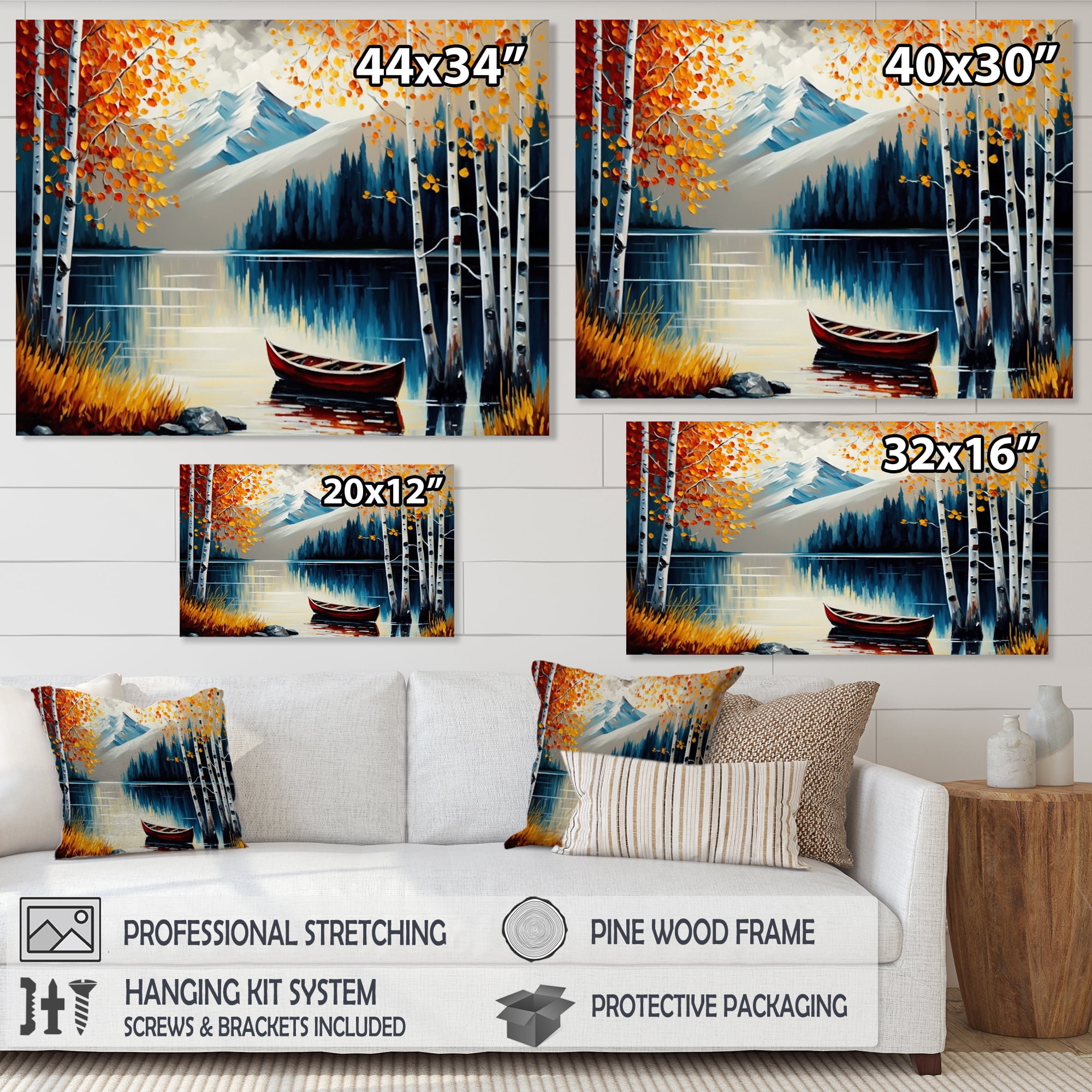Designart Canoe On A Lake In Fall I Canvas Wall Art