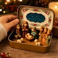 thumbnail image 4 of Mini Christmas Nativity Set in Tin Box with Holy Family Figurines Religious Christmas Decor Gift for Family Portable Pocket Nativity Scene for Travel Home Office Desk Tabletop Mantel, 4 of 7