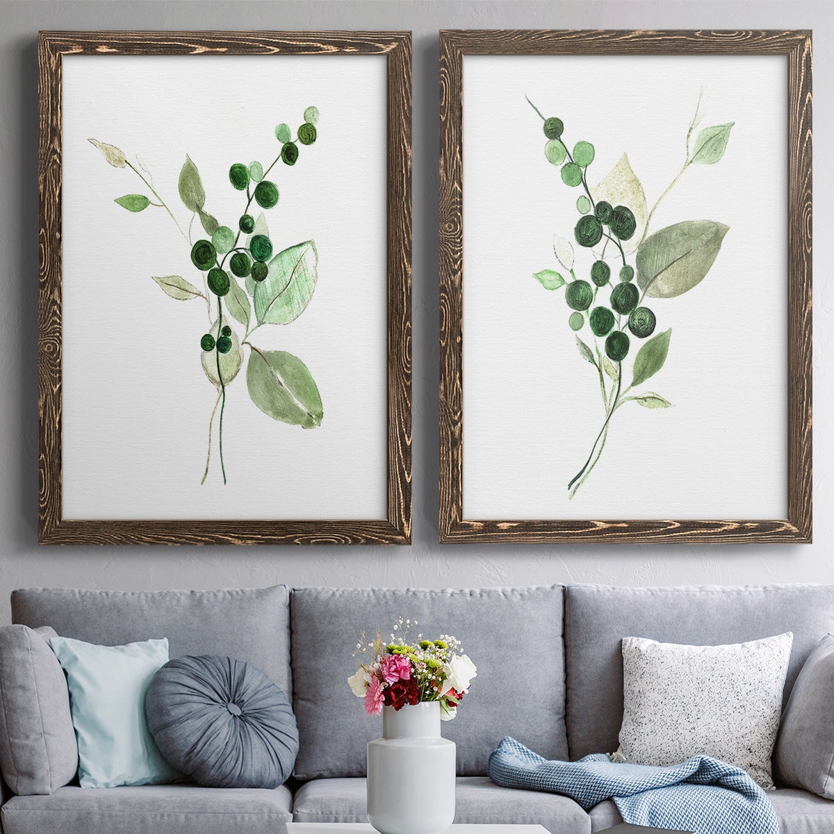 Sprigs in Green I - Premium Framed Canvas 2 Piece Set - Ready to Hang