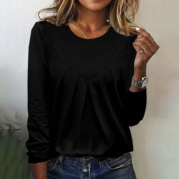 BKQCNKM Plus Size Tops For Women Womens Tops Long Sleeve Undershirt Solid Travel Cute Tops O Neck Slim Fit Tshirts Shirts Blouse T Shirts For Women Fall Shirts For Women Black L