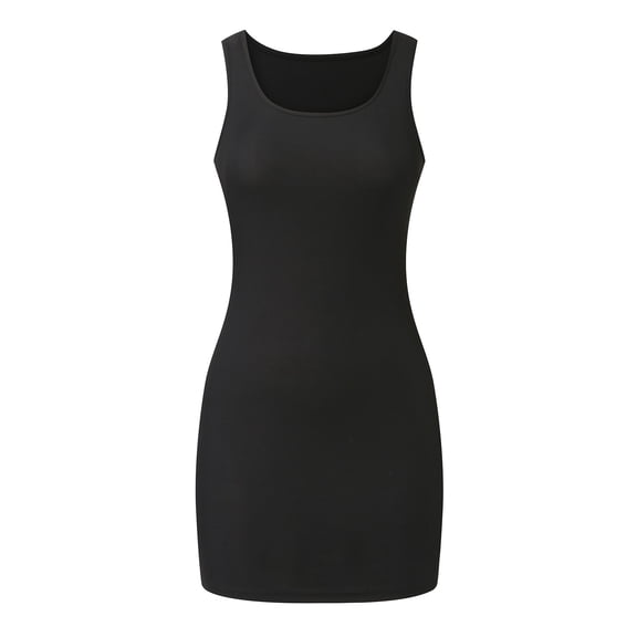 Womens Tank Top Ribbed Crew Neck Sleeveless Basic Bodycon Dress Womens Cami Black L