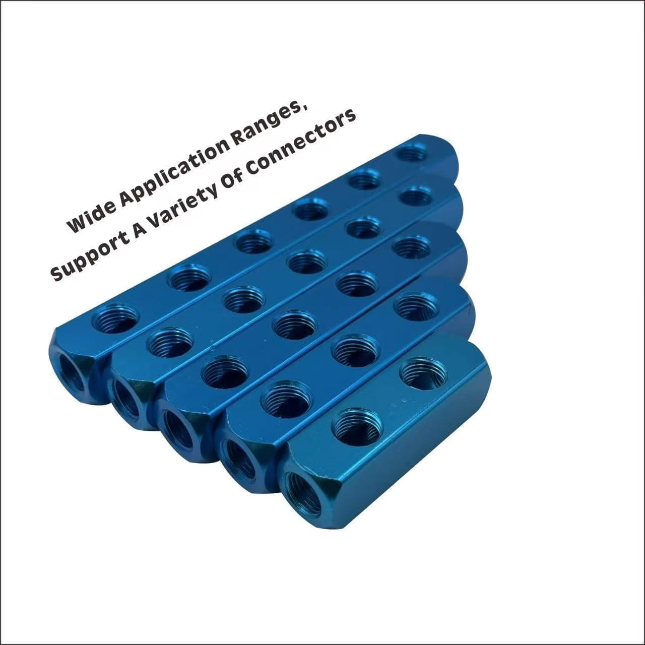 MKEUDQ-2PCS 1/4" 4 Way 7 Port Hose Inline Manifold Block Splitter, Pneumatic Air Compressor Manifold, Aluminum Air Distribution Manifold,Blue (4 Way 7 Port)