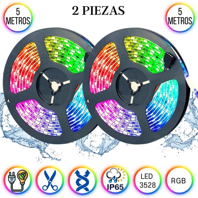 Tira de Luces LED 2 Piezas de 5 Metros RGB 3528 Multicolor con Control DOSYU