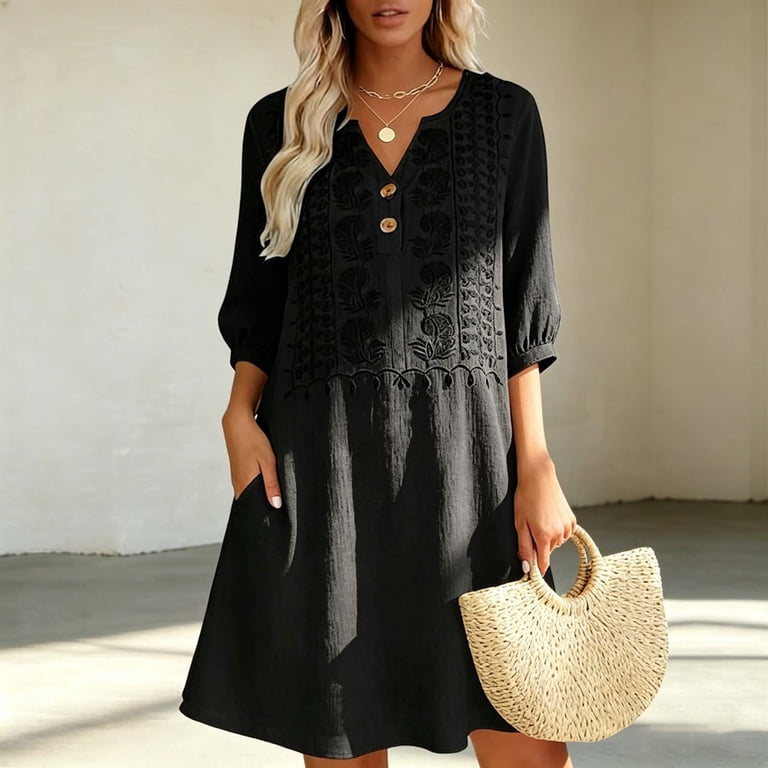 black embroidered tunic dress Black Embroidered Tunic dress, boho Tunic dress, Casual wear, resort wear, bohemian wear, dress, Women Tunic with Slits and Long Sleeves