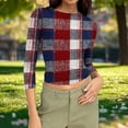 thumbnail image 5 of Womens Slim Fit T-shirts 3/4 Sleeve Crewneck Plus Size Y2k Crop Tops Graphic Base Tee Shirt S-3X Casual Spring (M, Wine|Plaid), 5 of 7