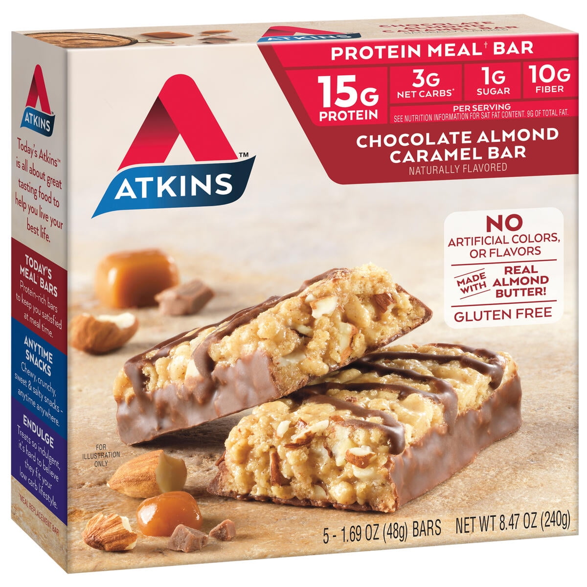 Atkins Protein Meal Bar, Chocolate Almond Caramel, Keto Friendly, 5 Count