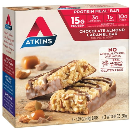 Atkins Protein Meal Bar, Chocolate Almond Caramel, Keto Friendly, 5 Count