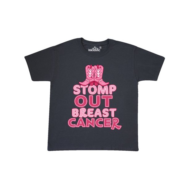 Stomp Out Breast Cancer with Pink Cowgirl Boots Youth T ...