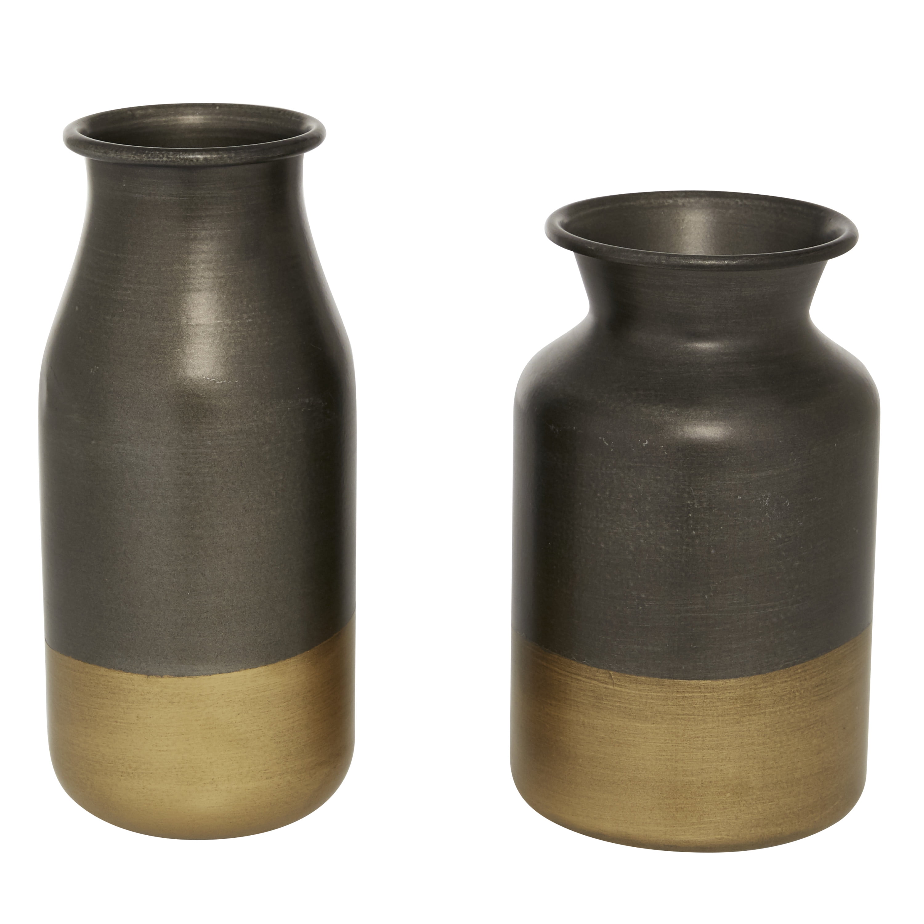 DecMode 9", 8"H Gold Metal Vase with Gold Accents, Set of 2