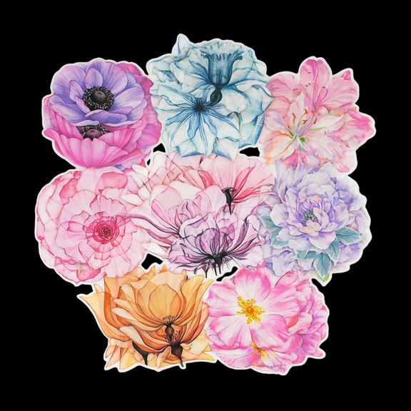 WuPing 80 Pcs Large Waterproof Flower Stickers Set for Planner Scrapbook Junk Journal Bullet