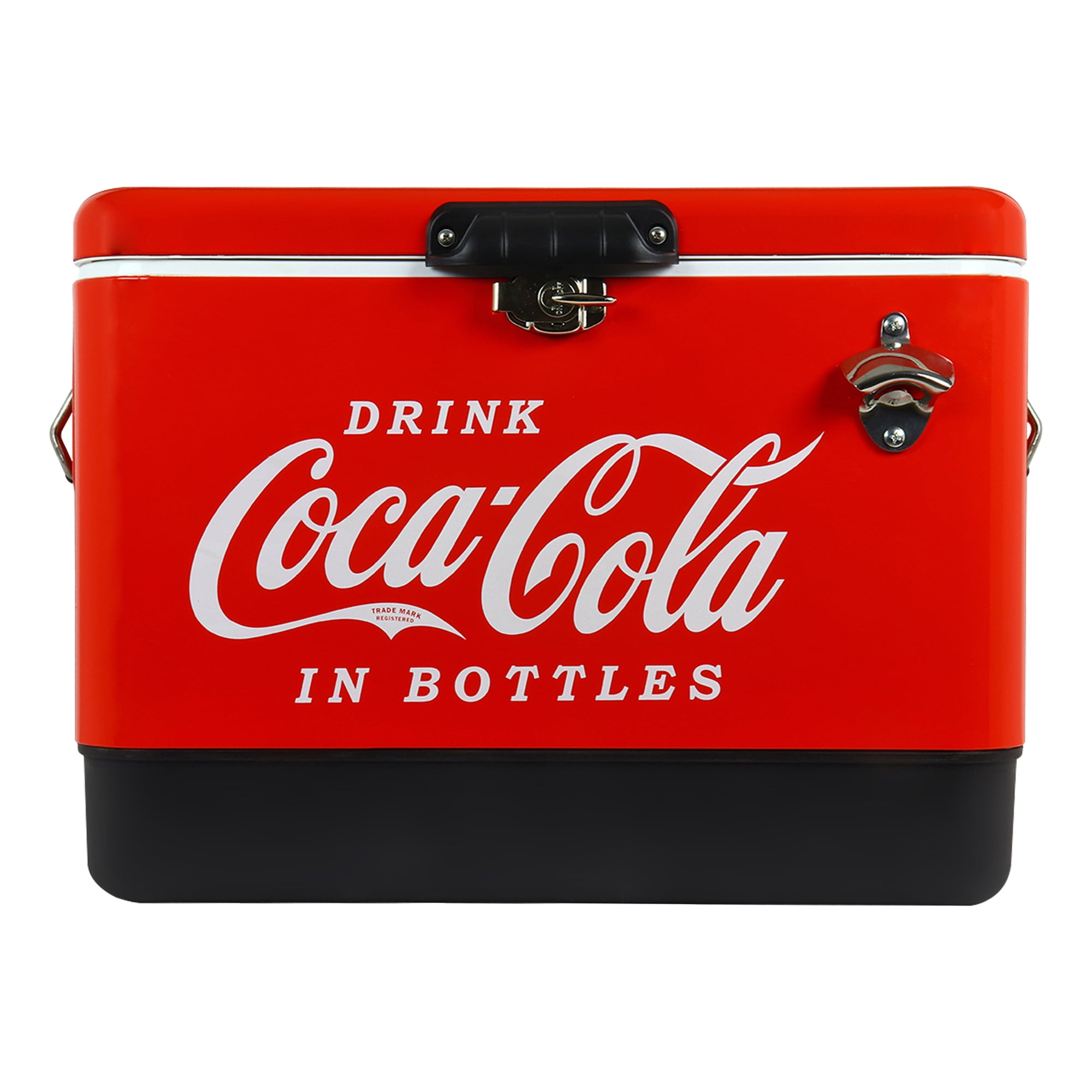 Coca-Cola 51L (54 qt) Ice Chest Beverage Cooler, 85 Can Capacity, Portable with Bottle Opener, Red and Black