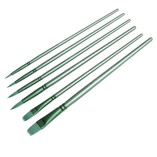 Acrylic Paint Brush Set 6 Pcs Nylon Hair Watercolor Oil Painting Beginner Kits Green Purple