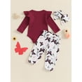 thumbnail image 5 of Nygoyerh Newborn Baby Girls Pants Set Long Sleeve Romper + Butterfly Print Pants + Headband 2PCS Set Fall Infant Clothing for 1M-18M, 5 of 7