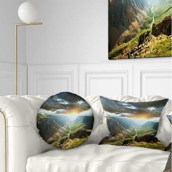 Designart Clouds Touching Mountains At Sunset - Landscape Printed Throw Pillow - 12x20