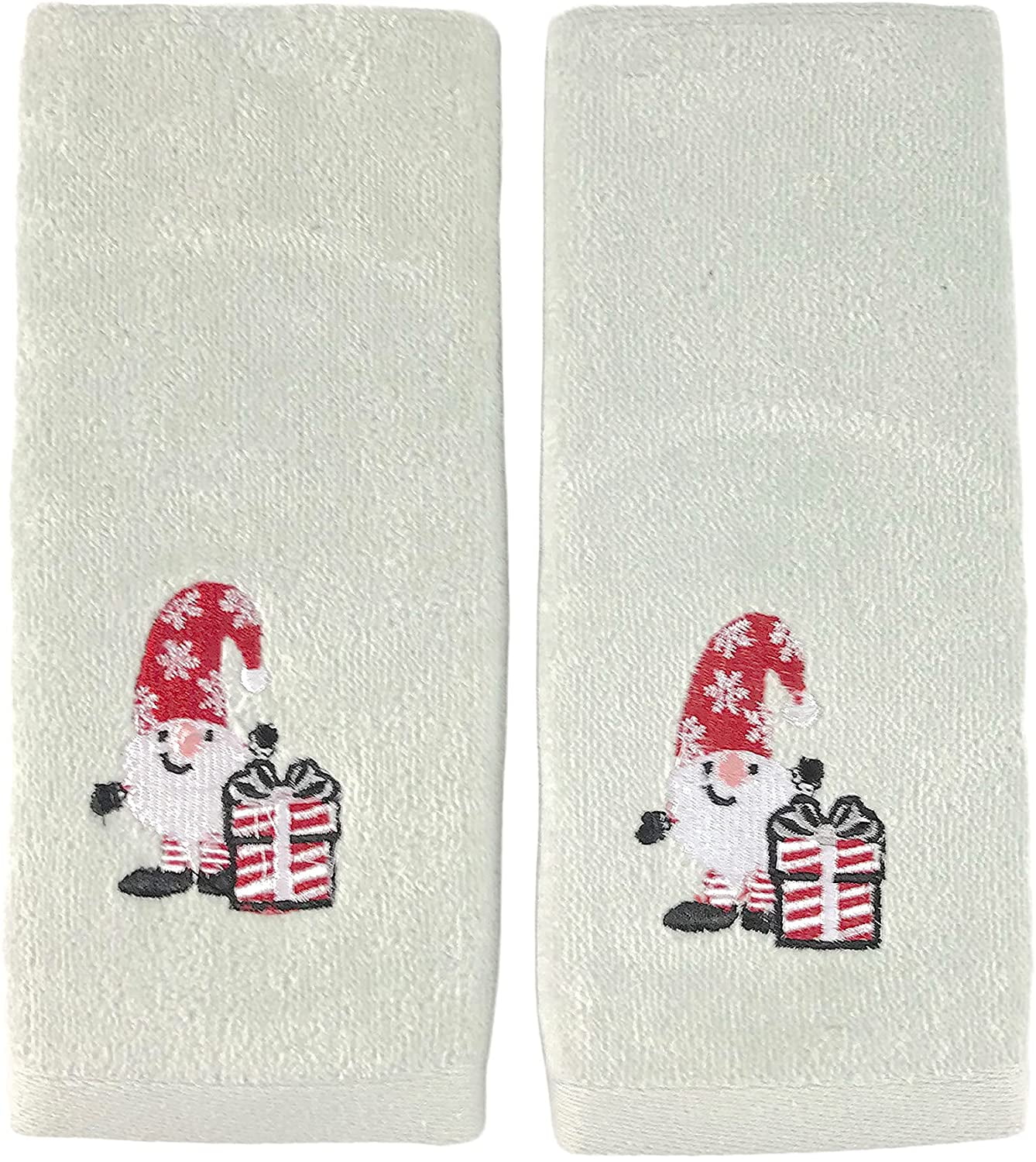 Serafina Home Christmas Gnomes Fingertip Towel Set Grey Hand Towels with Red White Embroidery