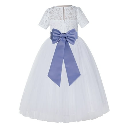 

Ekidsbridal White Floral Lace Vintage Flower Girl Dresses Beauty Pageant Wedding Tulle Gown LG2T 6