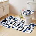 thumbnail image 2 of Blue Black Geometric Bath Mat 3 Piece Bathroom Rug Set, Modern Minimalist Stripes Aesthetic Non Slip Bath Rug Contour Mat and Toilet Lid Cover, Absorbent Shower Mats Soft Bath Rugs and Mats Sets, 2 of 8