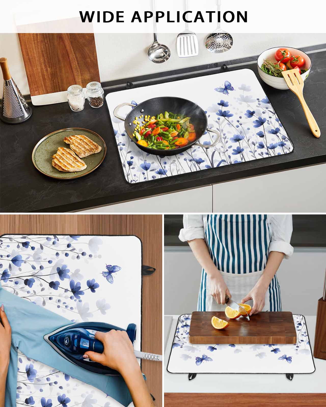 nqOlkjepod Large Induction Cooktop Protector Mat 36"x21", Purple Floral Butterfly Stove Top Covers for Electric Stove, Spring Rustic Botanical Flowers Stove Burner Cover Mats, Glass Top Stove Cover