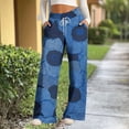 thumbnail image 4 of Wowcloth Women's Wide Leg Pants, Loose Fit with Drawstring Waist, Faux Denim Print for Casual and Daily Wear, 4 of 6