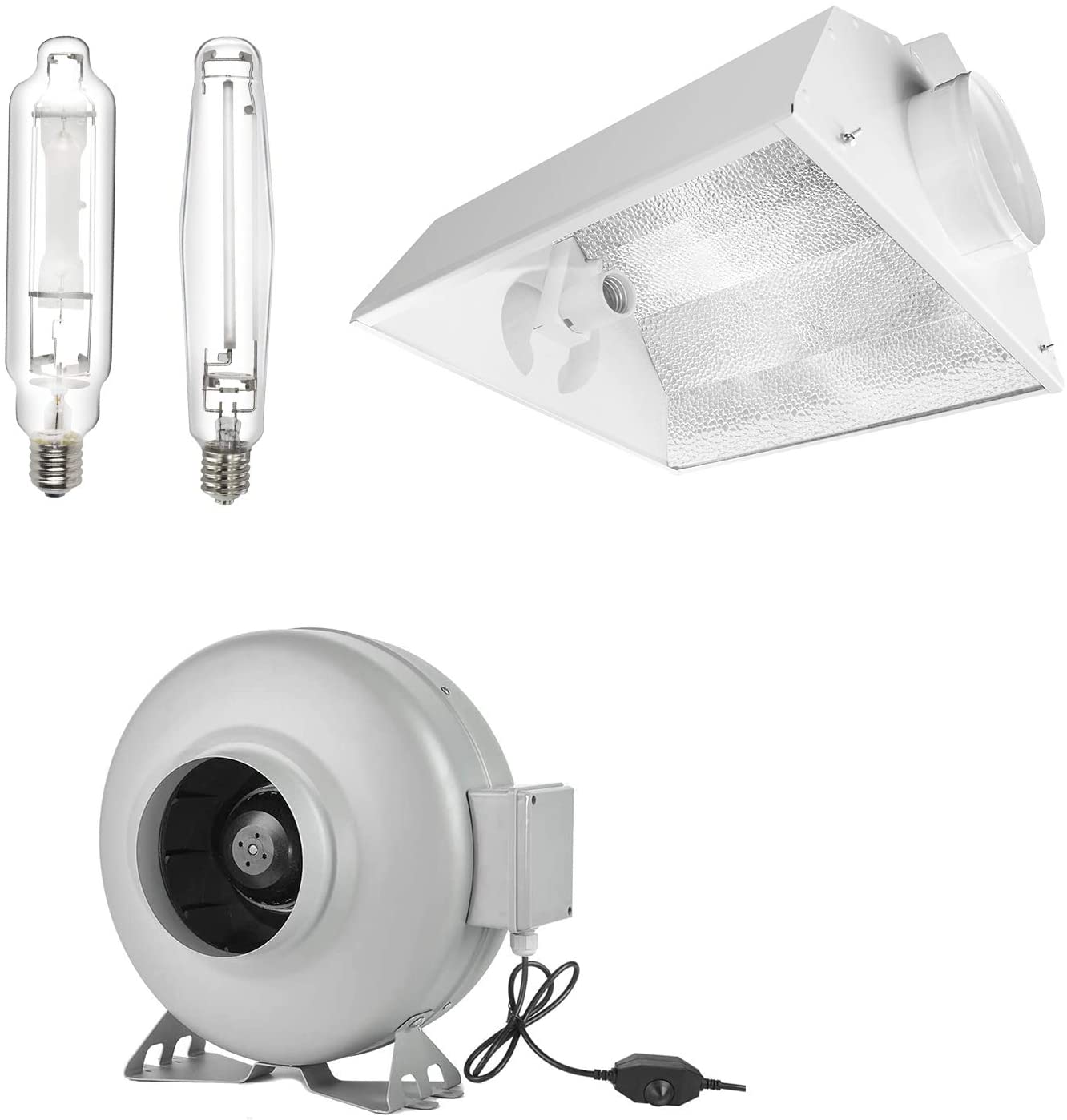 iPower 6 inch Air Cooled Reflector 1000W HPS MH Grow Light Bulb Combo