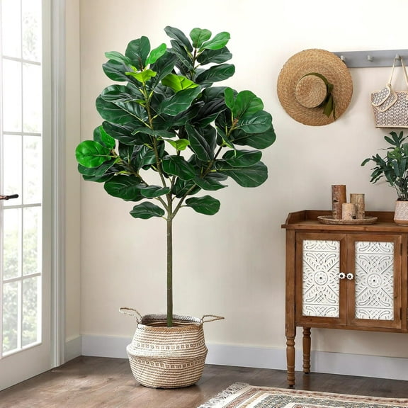 5.2 Ft Artificial Fiddle Leaf Fig Tree, Faux Ficus Lyrata Plant with 62 Fiddle Leaves,Tall Fake Plants Large Floor Plant with Pot for Indoor Living Room House Office Decor Housewarming Gift