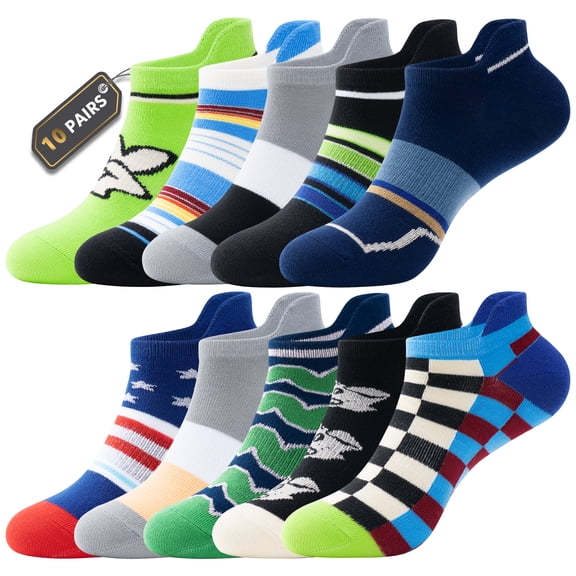 PULIOU Women Ankle Socks, 10-Pairs, Cushioned Moisture Wicking Cotton Socks, Size L (9.5-12.5), Multicolor