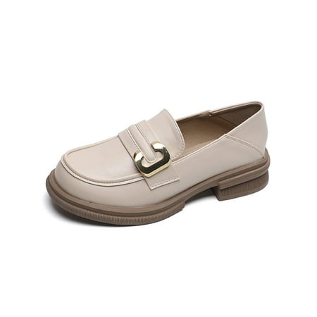 

Avamo Women Leather Shoes Comfort Loafers Chunky Flats Womens Loafer Ladies Vintage Slip On Casual Shoe Apricot 5