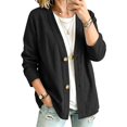 thumbnail image 2 of GILIGEGE Womens Oversized Cotton Linen Blazer,Button Up Crew Neck Lightweight Cardigan,Open Front Cardigan Shirt,Solid Color Loose Tops,Casual Long Sleeve Jackets,fall fashion must haves Black L, 2 of 6