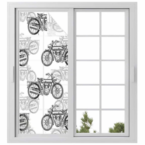 Black White Motorcycles Window Privacy Film, Modern Hand-Painted Vehicles Static Cling UV Sun Blocking Heat Control Window Tint Day and Night, Non-Adhesive One Way Windows Privacy Cover 23.6''x59''