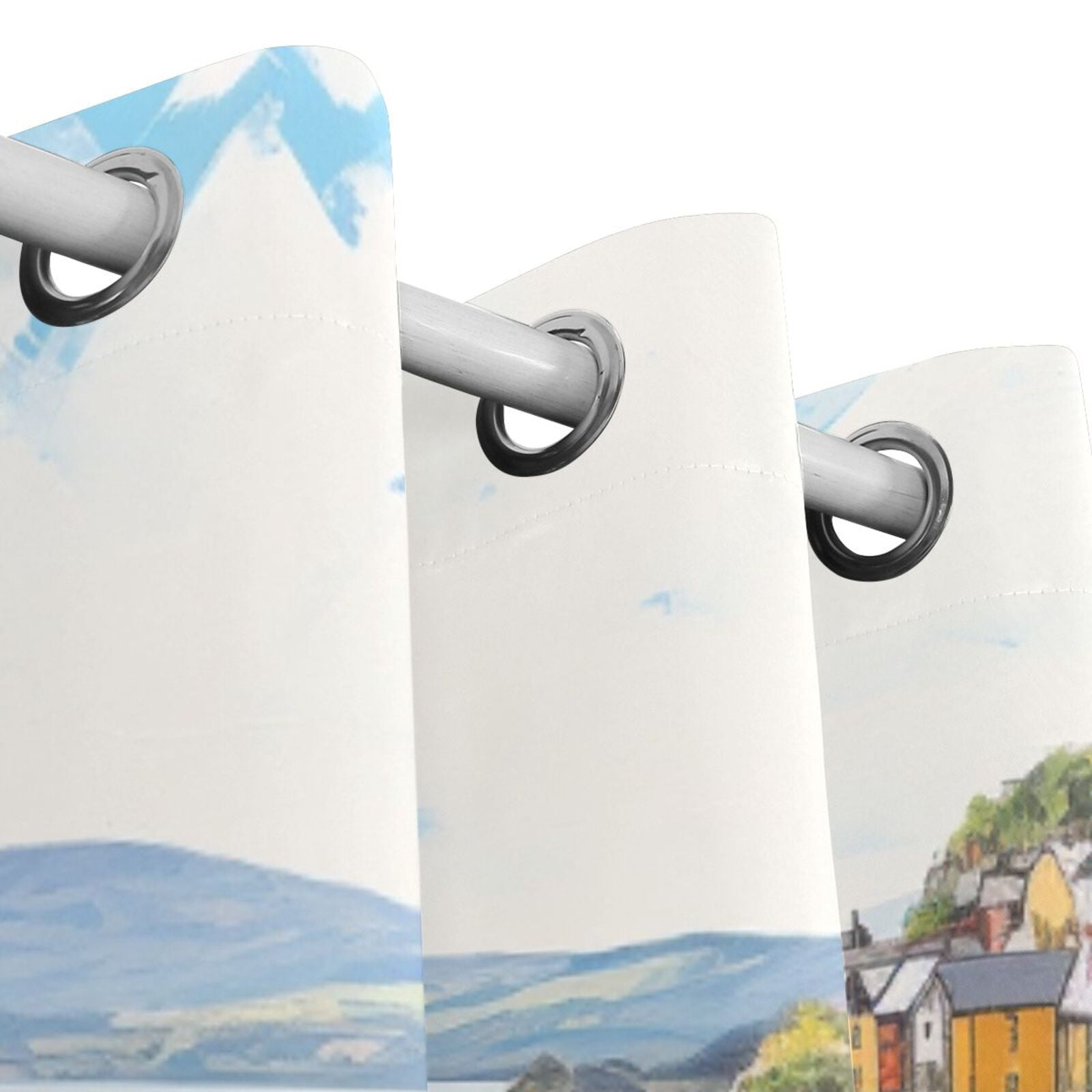 Houses Sea Painting Black Out Curtains 72 Inch Length Curtains for Sliding Glass Doors Bedroom Living Room 2 Pack