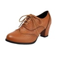 thumbnail image 4 of Womens Vintage Dress Shoes Ankle Booties Fall Leather Chunky High Heel Oxfords Short Ballet Flats Short Boots, 4 of 6