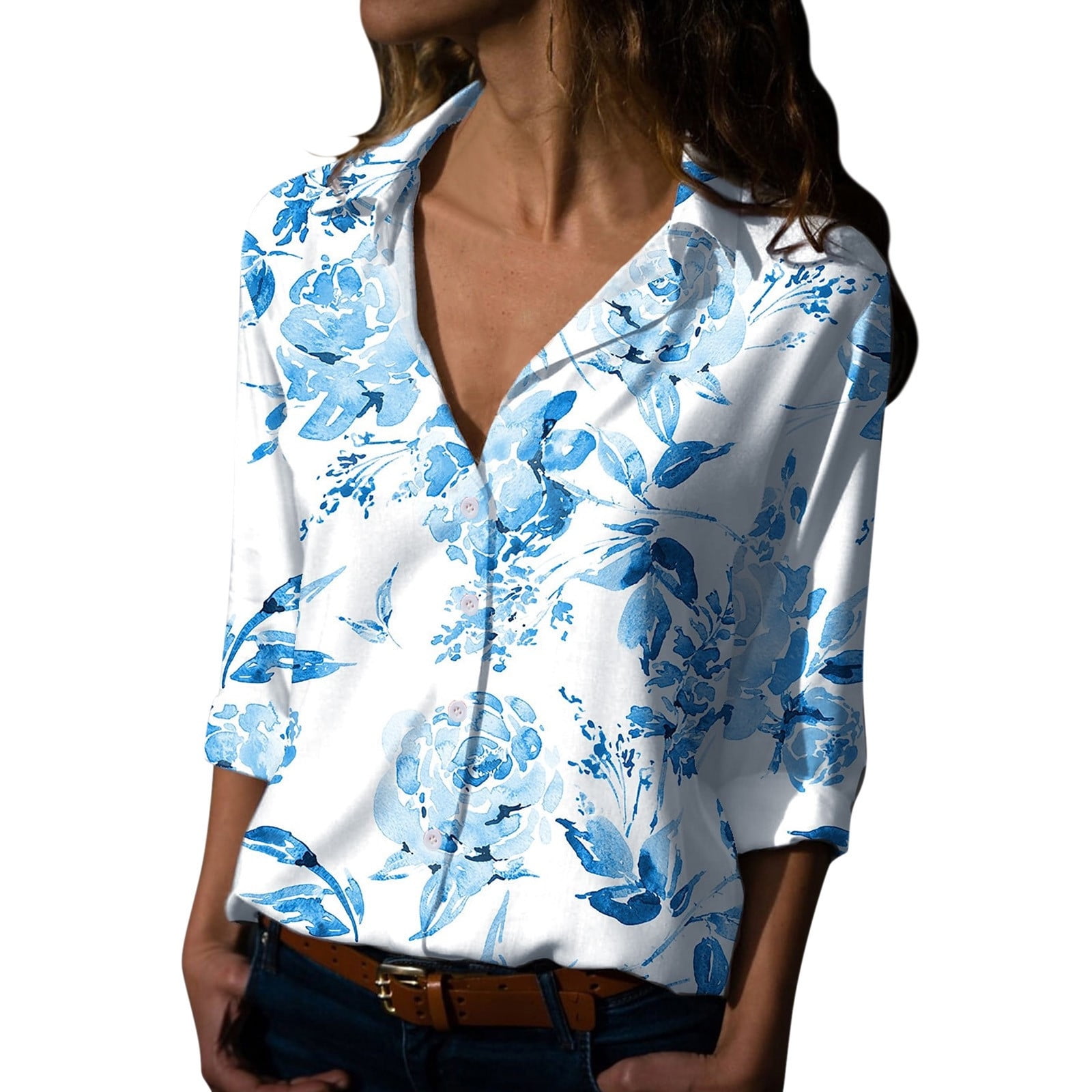 Sexy Floral Turndown Collar Tops Sexy Floral Turndown Collar Tops
