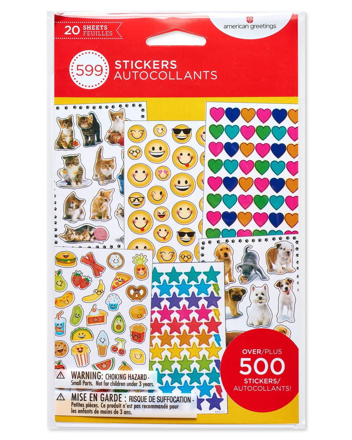 American Greetings Stickers for Kids, Assorted Shapes, Animals and Smiley Faces (599 Stickers)