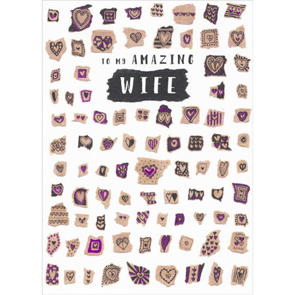 RSVP To My Amazing Wife: Repeating Purple Heart Paper Cutouts Mother's Day Card For Wife