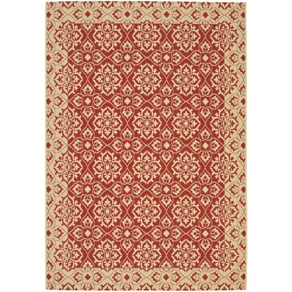 SAFAVIEH Courtyard Austin Geometric Indoor/Outdoor Area Rug, 6'7" x 9'6", Red/Cream