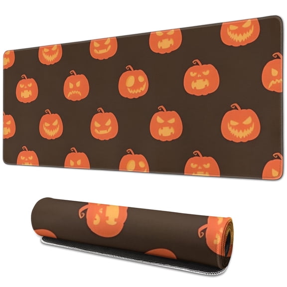 Long Mouse Pads for Desk,Brown Halloween Pumpkin Faces Desk Mats on Top Of Desks, Desk Mouse Pad Extra Large with 3mm Non-Slip Base and Stitched Edge for Gaming,Office,Work,Home 31.5"x11.8"