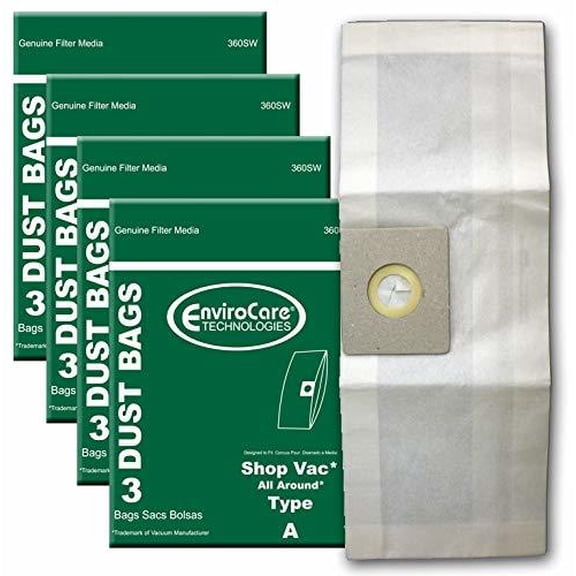 12 EnviroCare 12 Compatible with ShopVac Type A 1.5 Gallon Wet Dry Compatible with Shop Vac Vacuum Bags SV-9066700 Vacuum Cleaner Bags