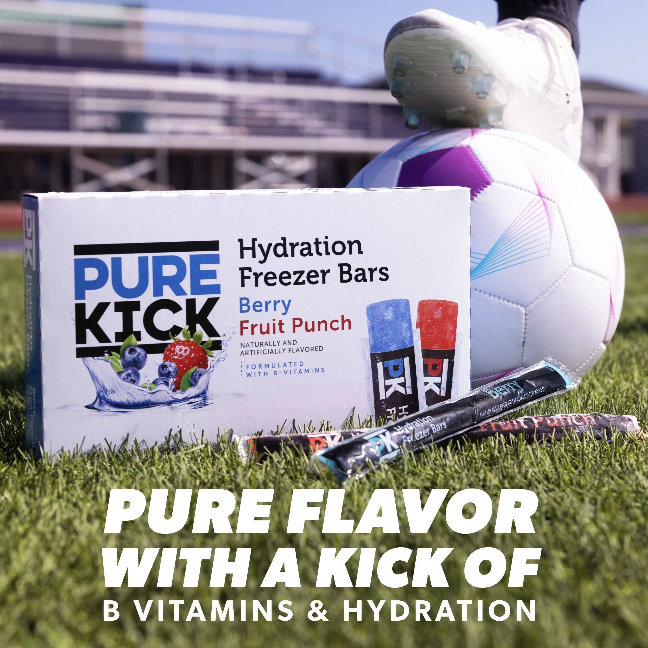 Pure Kick Hydration Ice Pops Variety Pack with B Vitamins, Berry & Fruit Punch Flavors, Gluten-Free, 1.5oz, 20 Count