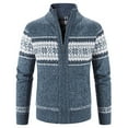 thumbnail image 2 of Lu's Chic Men's Long Sleeve Cardigan Sweaters Christmas Winter Thermal Cable Knit Thick Fleece Lined Slim Fit Zipper Sweater Comfy Business Casual Jackets & Coats Pocket Blue 40, 2 of 3