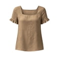 thumbnail image 5 of WRFWUL Womens Cotton Linen Tops Square Neck Short Sleeve Shirts Ruffle Trim Loose Fit Solid Color Blouses Summer Casual Vacation Clothing, 5 of 6